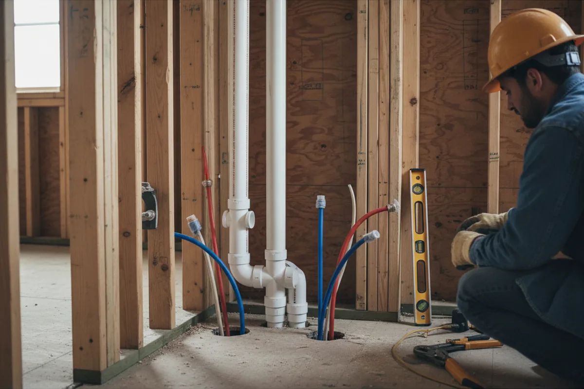 Drain and supply rough-in during Leak Detection in Windham